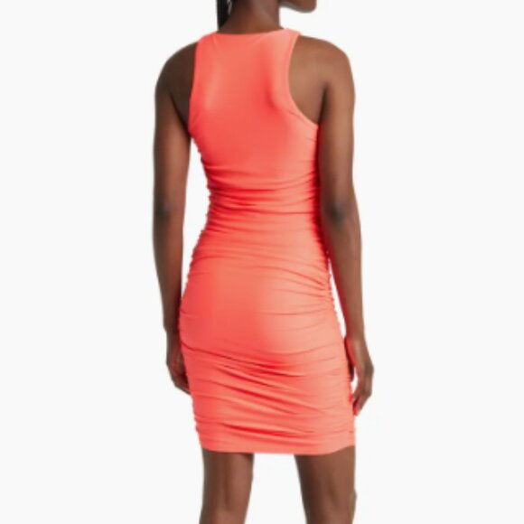 Good American Body-Con Minidress Satin Stretch Fiery Neon Coral SZ 2X NWT - Picture 6 of 13